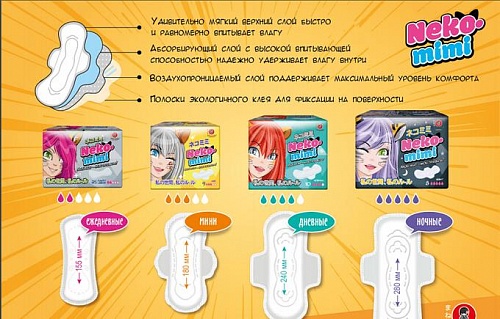 Прокладки женские гигиентические мини серия Maneki Neko-Mimi