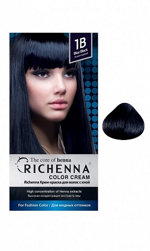 Крем-краска для волос с хной Richenna Sewha P&amp;C Inc. Color Cream Blue Black №1B