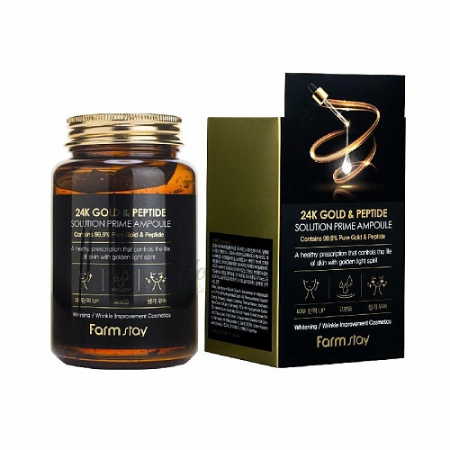 Омолаживающая сыворотка с пептидами и золотом Farm Stay 24K Gold &amp; Peptide Solution Prime Ampoule