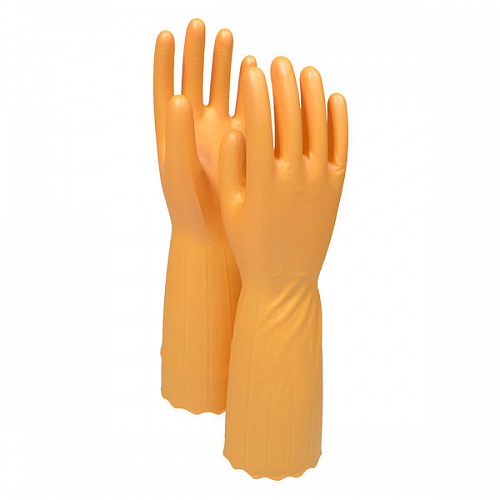 Тонкие виниловые перчатки с фиксацией на кончиках пальцев длинные оранжевые ST