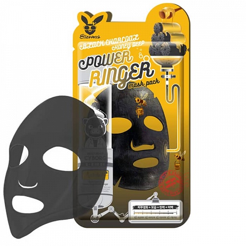 Очищающая тканевая маска для лица с порошком древесного угля Elizavecca Black Charcoal Honey Deep Power Ringer Mask Pack