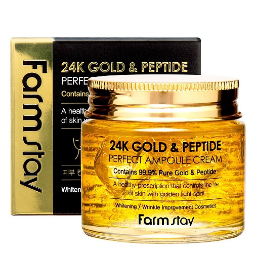 Антивозрастной крем с частичками золота и пептидами Farm Stay 24K Gold &amp; Pepride Perfect Ampoule Cream
