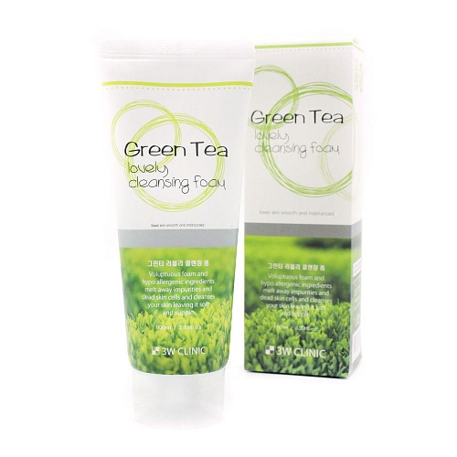 Пенка для умывания с экстрактом листьев зеленого 3W CLINIC Green Tea Lovely Cleansing Foam