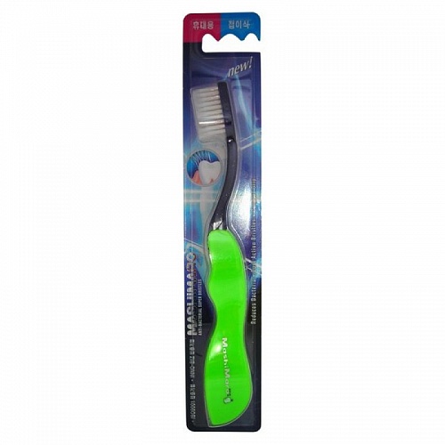 Зубная щетка со сверхтонкой двойной щетиной, средней жесткости складная, стандартная чистящая головка EQ MAXON Travel Toothbrush