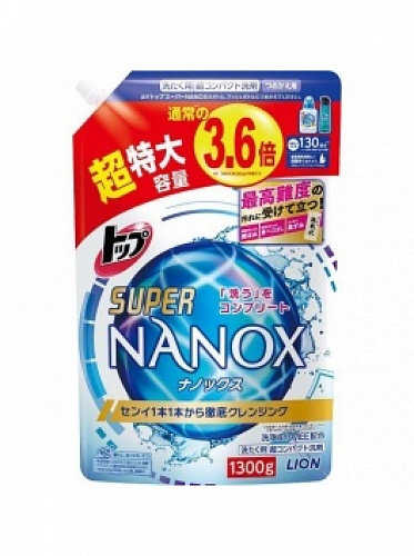 Концентрированное жидкое средство для стирки белья, мягкая упаковка Lion Top Super Nanox