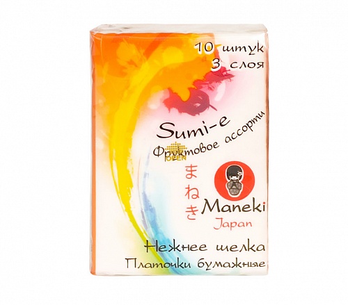 Платочки бумажные трехслойные с ароматом фруктов Maneki Sumi-e